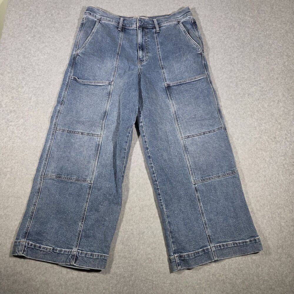 Gloria Vanderbilt Wide Leg Cargo Jean Size 12 Medium Wash Utility Patch Pocket